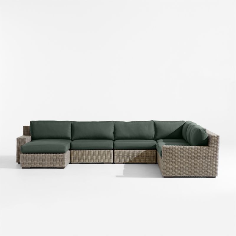 Abaco Resin Wicker 5-Piece Left-Arm Chaise Outdoor Sectional Sofa with Cast Ivy Sunbrella ® Cushions - image 6 of 8
