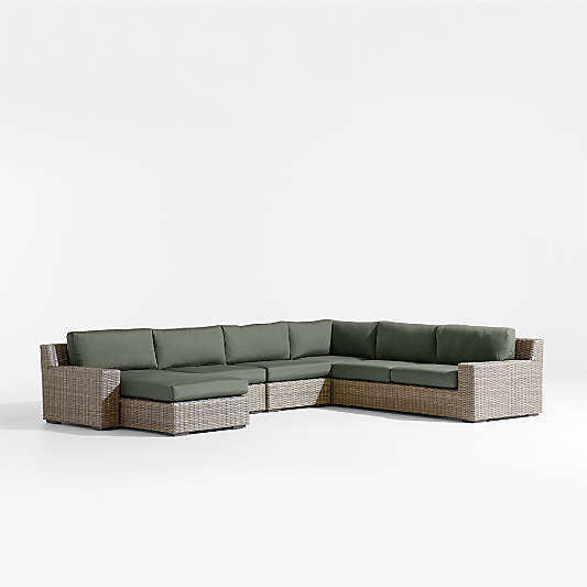 Abaco Resin Wicker 5-Piece Left-Arm Chaise Outdoor Sectional Sofa with Cast Sage Sunbrella ® Cushions