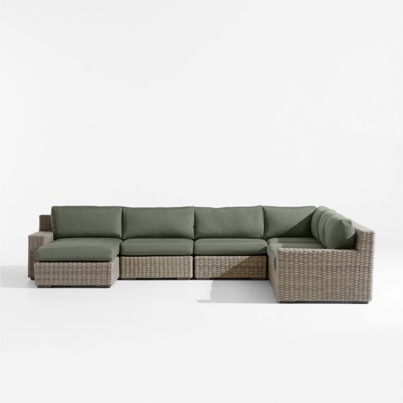 Abaco Resin Wicker 5-Piece Left-Arm Chaise Outdoor Sectional Sofa with Cast Sage Sunbrella ® Cushions - image 6 of 8