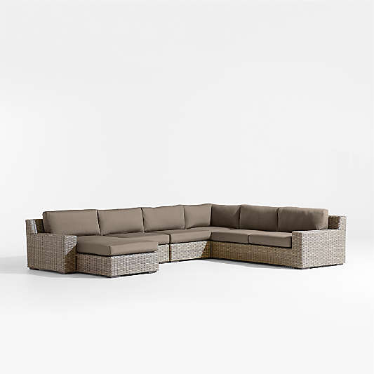 Abaco Resin Wicker 5-Piece Left-Arm Chaise Outdoor Sectional Sofa with Cast Shale Sunbrella ® Cushions