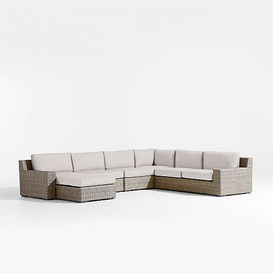 Abaco 5-Piece Left-Arm Chaise All-Weather Wicker Outdoor Sectional Sofa with Cast Silver Sunbrella ® Cushions