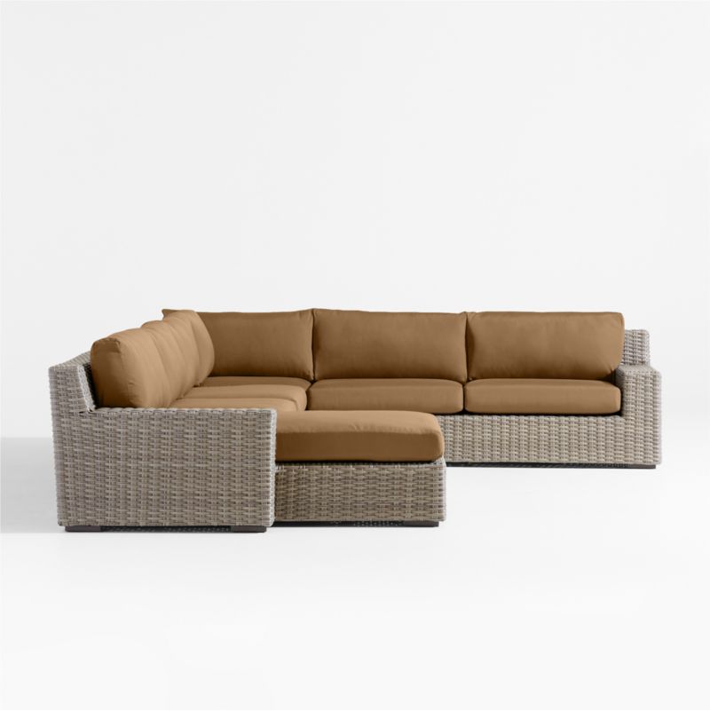 Abaco Resin Wicker 5-Piece Left-Arm Chaise Outdoor Sectional Sofa with Cast Teak Sunbrella ® Cushions - image 9 of 10
