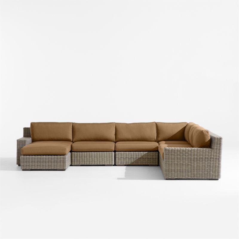 Abaco Resin Wicker 5-Piece Left-Arm Chaise Outdoor Sectional Sofa with Cast Teak Sunbrella ® Cushions - image 8 of 10