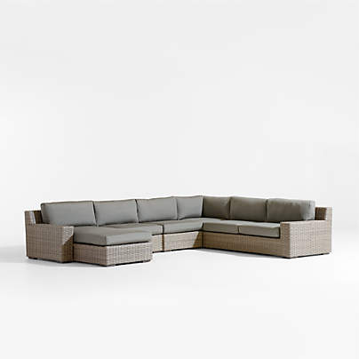 Abaco Resin Wicker 5-Piece Left-Arm Chaise Outdoor Sectional Sofa with Graphite Sunbrella ® Cushions