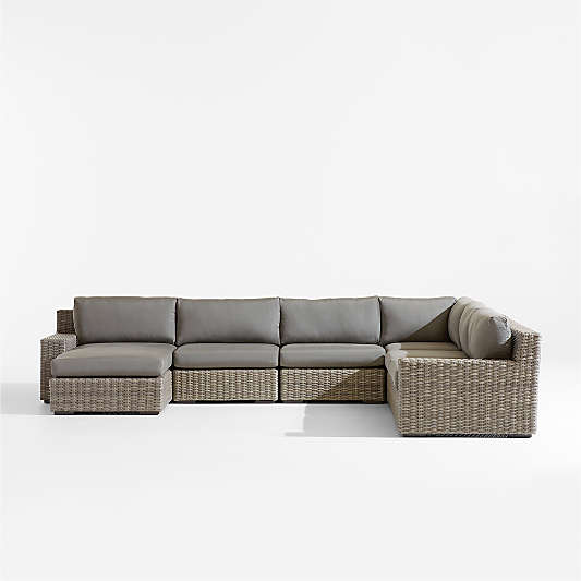 Abaco Resin Wicker 5-Piece Left-Arm Chaise Outdoor Sectional Sofa with Canvas Charcoal Sunbrella ® Cushions