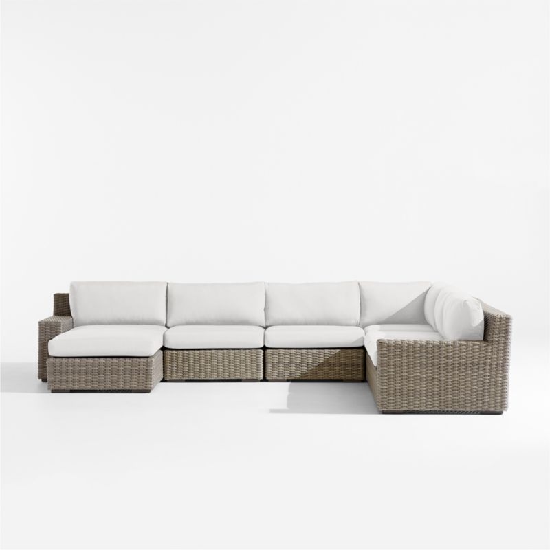 Abaco Resin Wicker 5-Piece Left-Arm Chaise Outdoor Sectional Sofa with White Sand Sunbrella ® Cushions - image 4 of 7