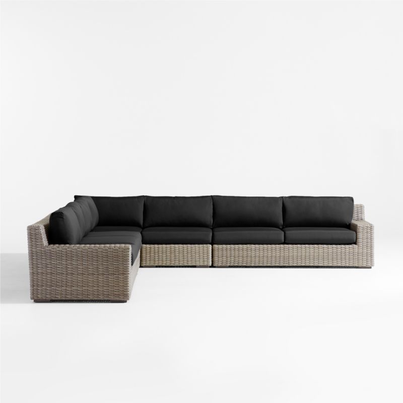 Abaco Resin Wicker 5-Piece L-Shaped Outdoor Sectional Sofa with Canvas Black Sunbrella ® Cushions - image 6 of 8