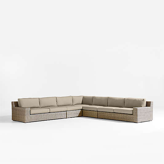 Abaco 5-Piece L-Shaped All-Weather Wicker Outdoor Sectional Sofa with Canvas Flax Sunbrella ® Cushions