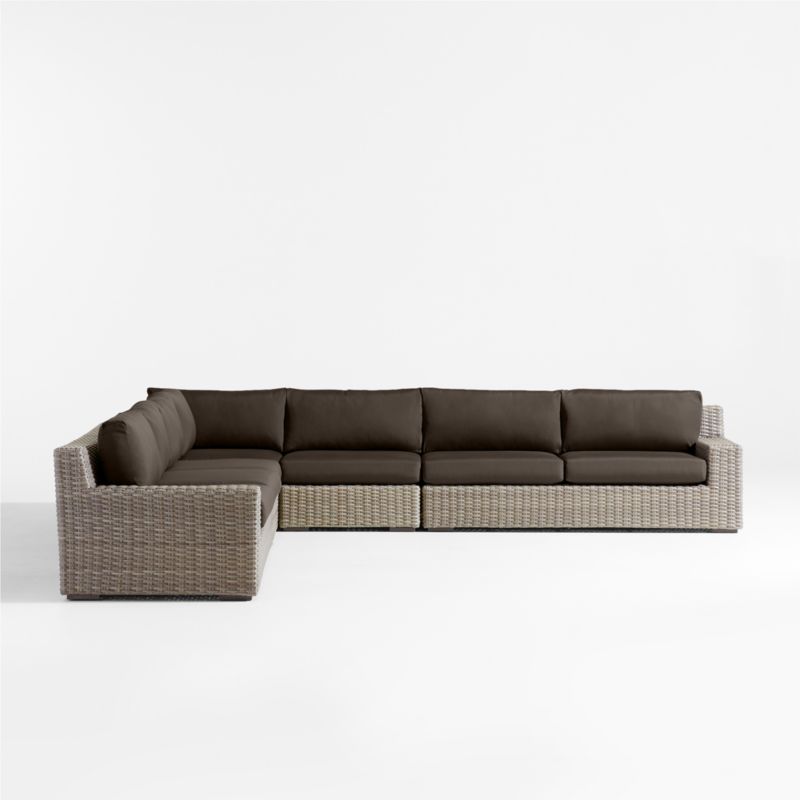 Abaco Resin Wicker 5-Piece L-Shaped Outdoor Sectional Sofa with Canvas Java Sunbrella ® Cushions - image 6 of 8