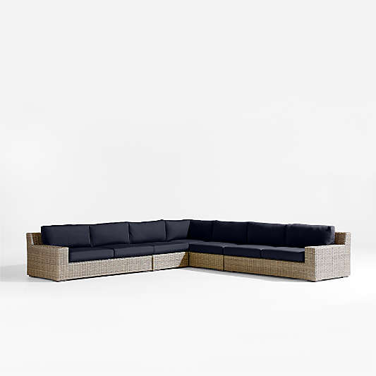 Abaco 5-Piece L-Shaped All-Weather Wicker Outdoor Sectional Sofa with Canvas Navy Sunbrella ® Cushions