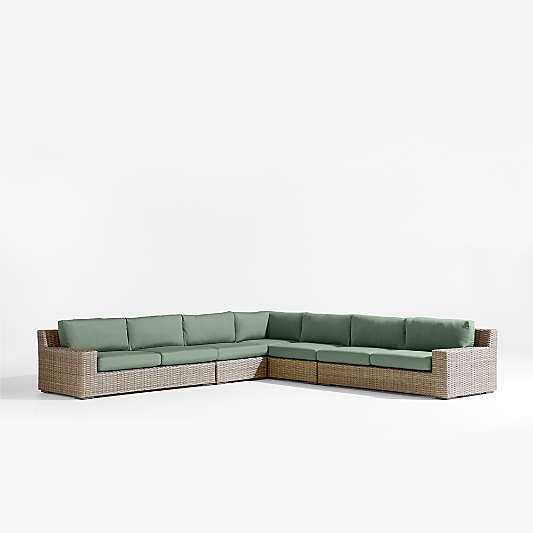 Abaco 5-Piece L-Shaped All-Weather Wicker Outdoor Sectional Sofa with Canvas Spa Sunbrella ® Cushions