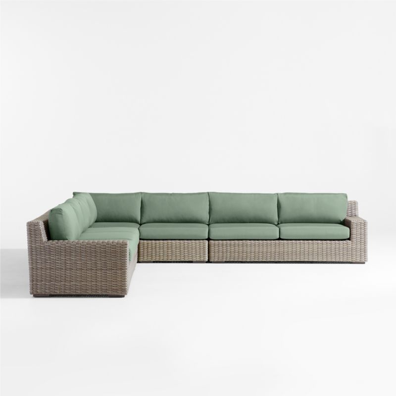 Abaco Resin Wicker 5-Piece L-Shaped Outdoor Sectional Sofa with Canvas Spa Sunbrella ® Cushions - image 6 of 8