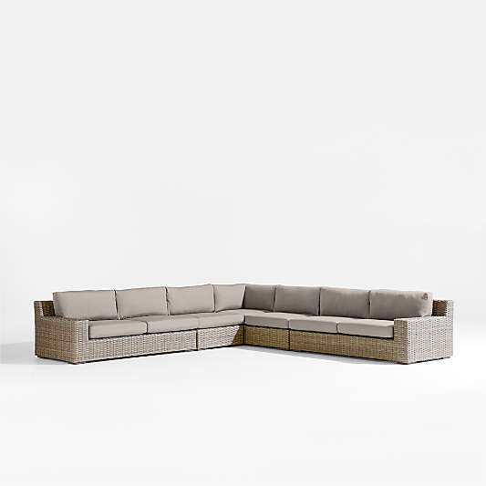 Abaco Resin Wicker 5-Piece L-Shaped Outdoor Sectional Sofa with Cast Ash Sunbrella ® Cushions