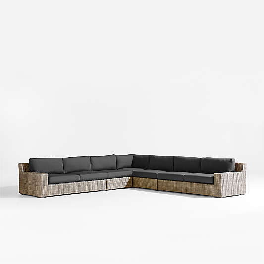 Abaco 5-Piece L-Shaped All-Weather Wicker Outdoor Sectional Sofa with Cast Charcoal Sunbrella ® Cushions