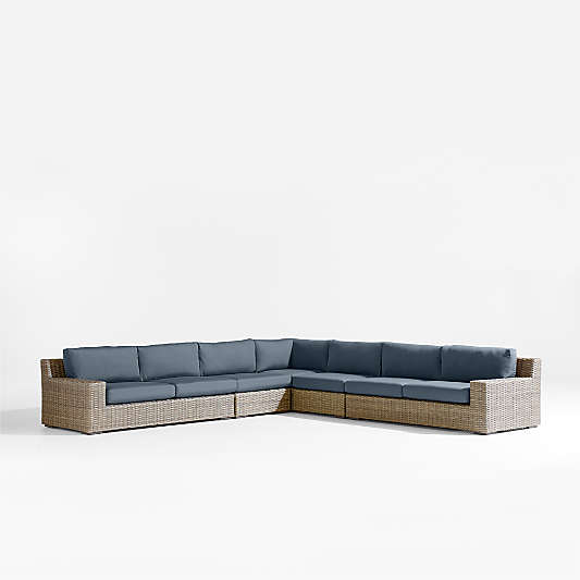 Abaco 5-Piece L-Shaped All-Weather Wicker Outdoor Sectional Sofa with Cast Harbor Sunbrella ® Cushions