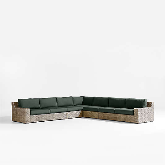 Abaco 5-Piece L-Shaped All-Weather Wicker Outdoor Sectional Sofa with Cast Ivy Sunbrella ® Cushions