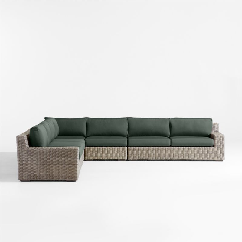 Abaco Resin Wicker 5-Piece L-Shaped Outdoor Sectional Sofa with Cast Ivy Sunbrella ® Cushions - image 6 of 8
