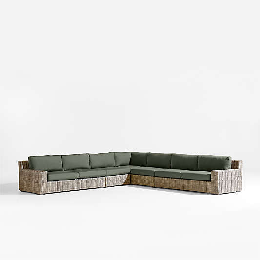 Abaco 5-Piece L-Shaped All-Weather Wicker Outdoor Sectional Sofa with Cast Sage Sunbrella ® Cushions