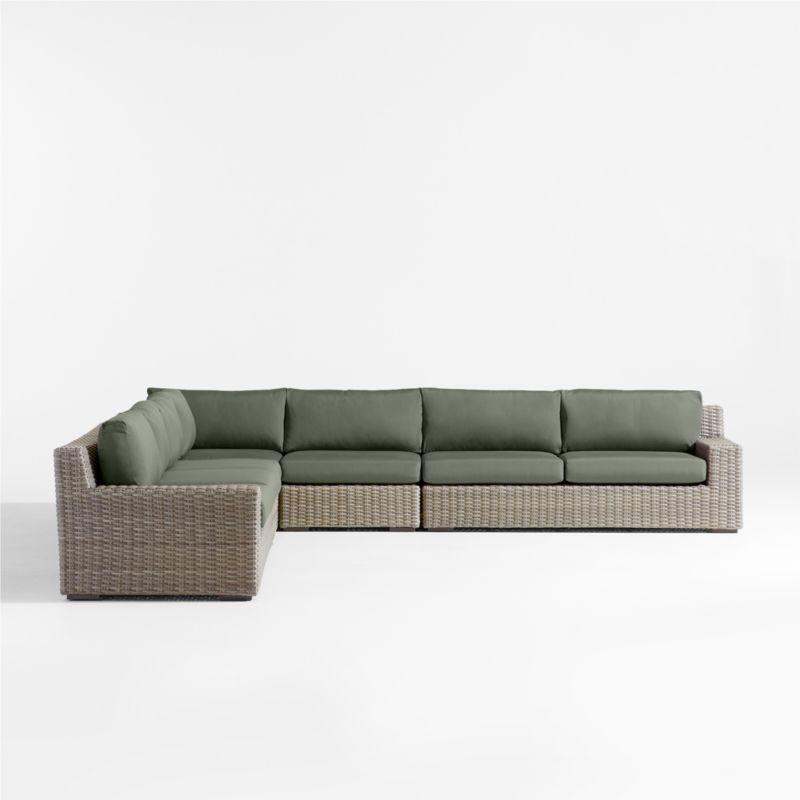 Abaco Resin Wicker 5-Piece L-Shaped Outdoor Sectional Sofa with Cast Sage Sunbrella ® Cushions - image 6 of 8