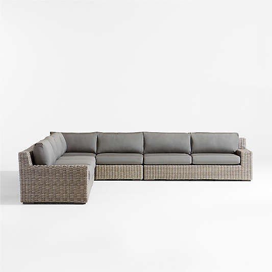 Abaco Resin Wicker 5-Piece L-Shaped Outdoor Sectional Sofa with Graphite Sunbrella ® Cushions