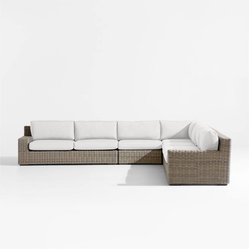 Abaco Resin Wicker 5-Piece L-Shaped Outdoor Sectional Sofa with White Sand Sunbrella ® Cushions - image 5 of 7