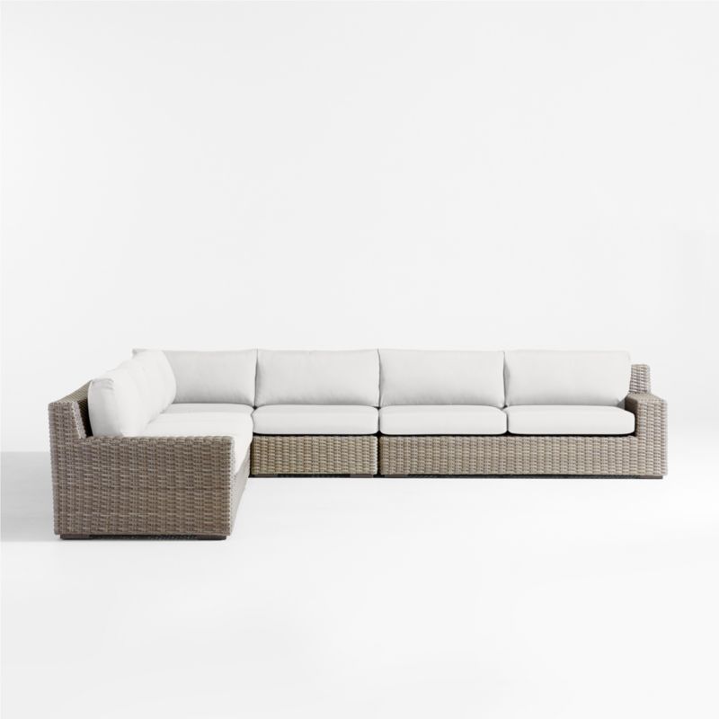 Abaco Resin Wicker 5-Piece L-Shaped Outdoor Sectional Sofa with White Sand Sunbrella ® Cushions - image 4 of 7