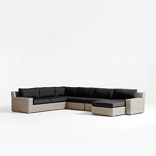 Abaco Resin Wicker 5-Piece Right-Arm Chaise Outdoor Sectional Sofa with Canvas Black Sunbrella ® Cushions