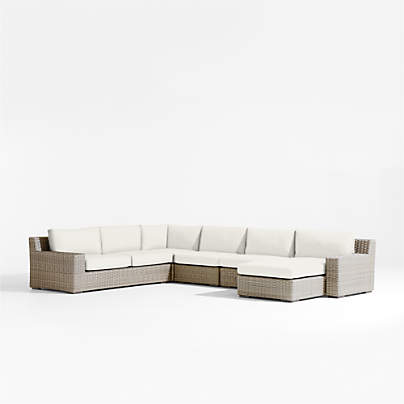 Abaco Resin Wicker 5-Piece Right-Arm Chaise Outdoor Sectional Sofa with Canvas Natural Sunbrella ® Cushions