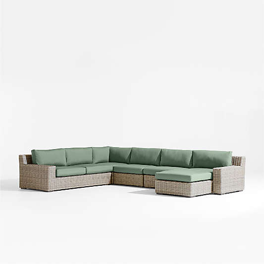 Abaco 5-Piece Right-Arm Chaise All-Weather Wicker Outdoor Sectional Sofa with Canvas Spa Sunbrella ® Cushions