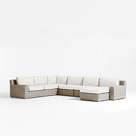 Abaco 5-Piece Right-Arm Chaise All-Weather Wicker Outdoor Sectional Sofa with Canvas White Sunbrella ® Cushions