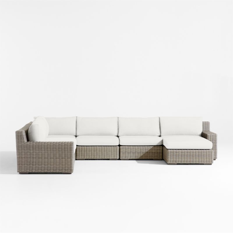 Abaco Resin Wicker 5-Piece Right-Arm Chaise Outdoor Sectional Sofa with Canvas White Sunbrella ® Cushions - image 6 of 8