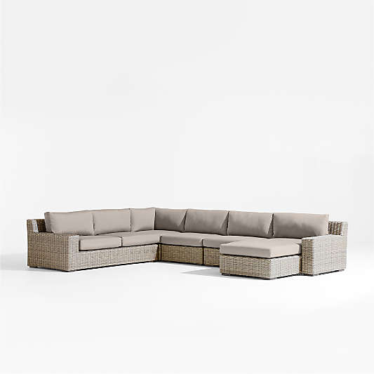 Abaco Resin Wicker 5-Piece Right-Arm Chaise Outdoor Sectional Sofa with Cast Ash Sunbrella ® Cushions