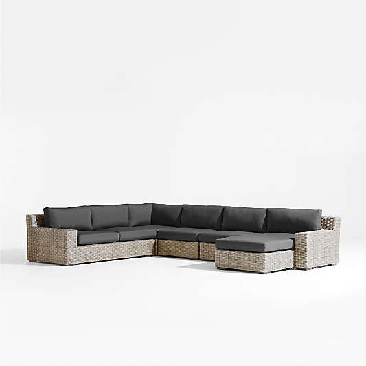 Abaco Resin Wicker 5-Piece Right-Arm Chaise Outdoor Sectional Sofa with Cast Charcoal Sunbrella ® Cushions
