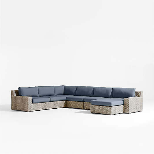 Abaco Resin Wicker 5-Piece Right-Arm Chaise Outdoor Sectional Sofa with Cast Harbor Sunbrella ® Cushions