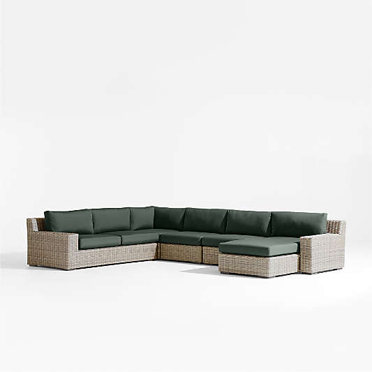 Abaco 5-Piece Right-Arm Chaise All-Weather Wicker Outdoor Sectional Sofa with Cast Ivy Sunbrella ® Cushions