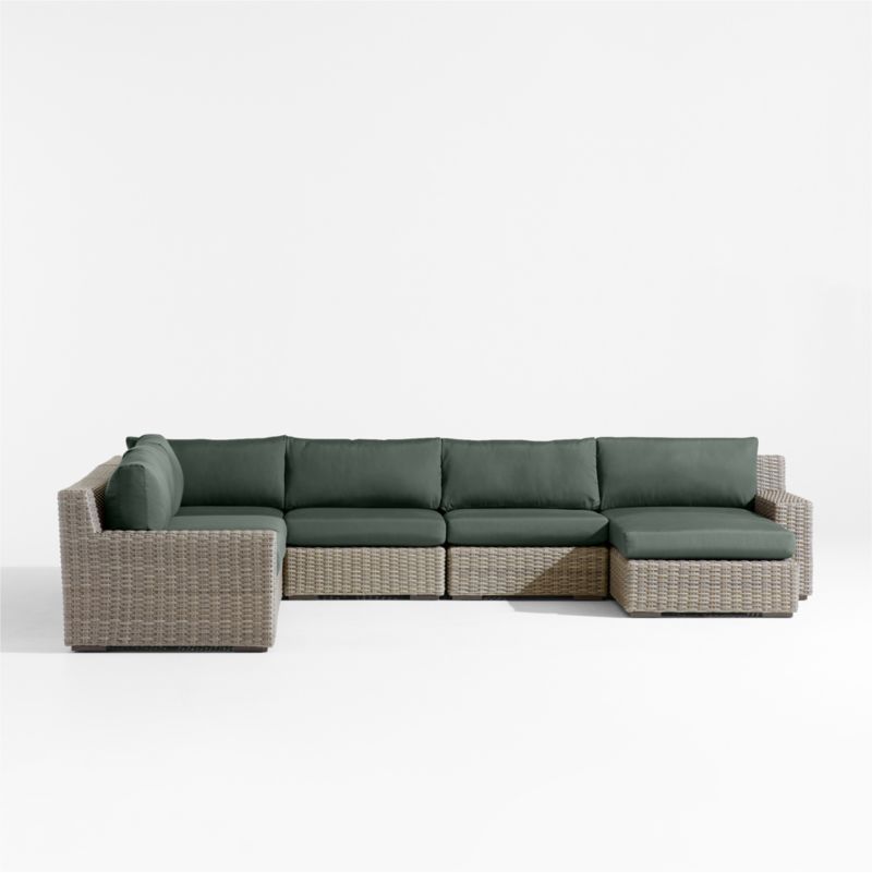 Abaco Resin Wicker 5-Piece Right-Arm Chaise Outdoor Sectional Sofa with Cast Ivy Sunbrella ® Cushions - image 6 of 8