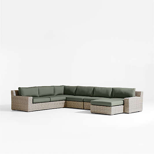 Abaco 5-Piece Right-Arm Chaise All-Weather Wicker Outdoor Sectional Sofa with Cast Sage Sunbrella ® Cushions
