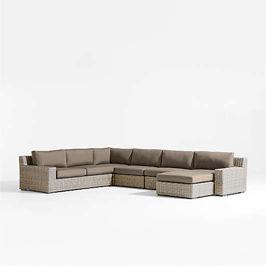 Abaco Resin Wicker 5-Piece Right-Arm Chaise Outdoor Sectional Sofa with Cast Shale Sunbrella ® Cushions