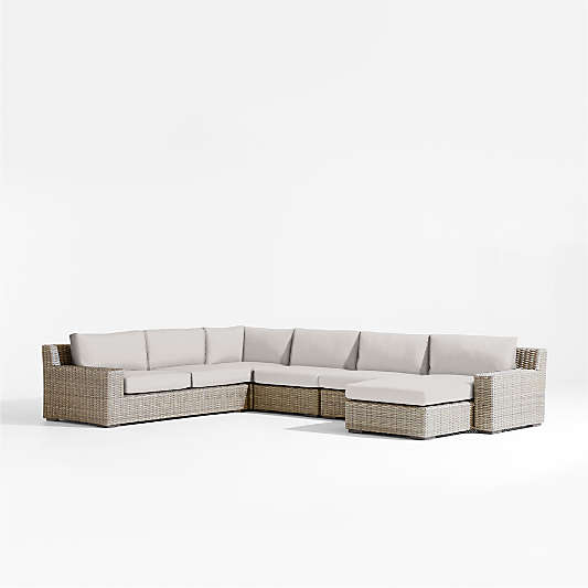 Abaco 5-Piece Right-Arm Chaise All-Weather Wicker Outdoor Sectional Sofa with Cast Silver Sunbrella ® Cushions