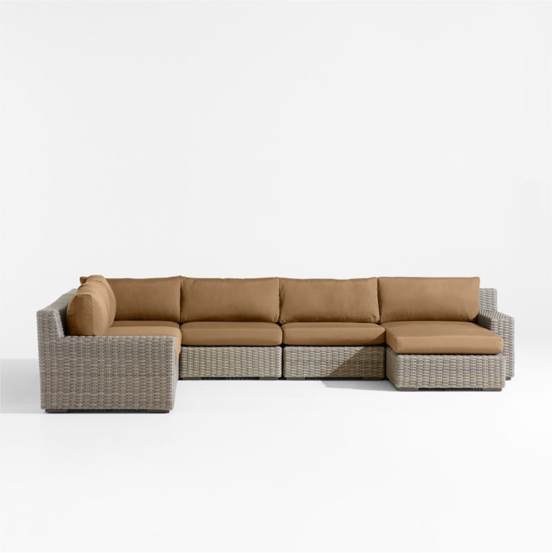 Abaco Resin Wicker 5-Piece Right-Arm Chaise Outdoor Sectional Sofa with Cast Teak Sunbrella ® Cushions - image 7 of 9