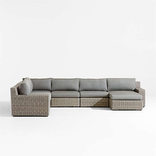Abaco Resin Wicker 5-Piece Right-Arm Chaise Outdoor Sectional Sofa with Canvas Charcoal Sunbrella ® Cushions