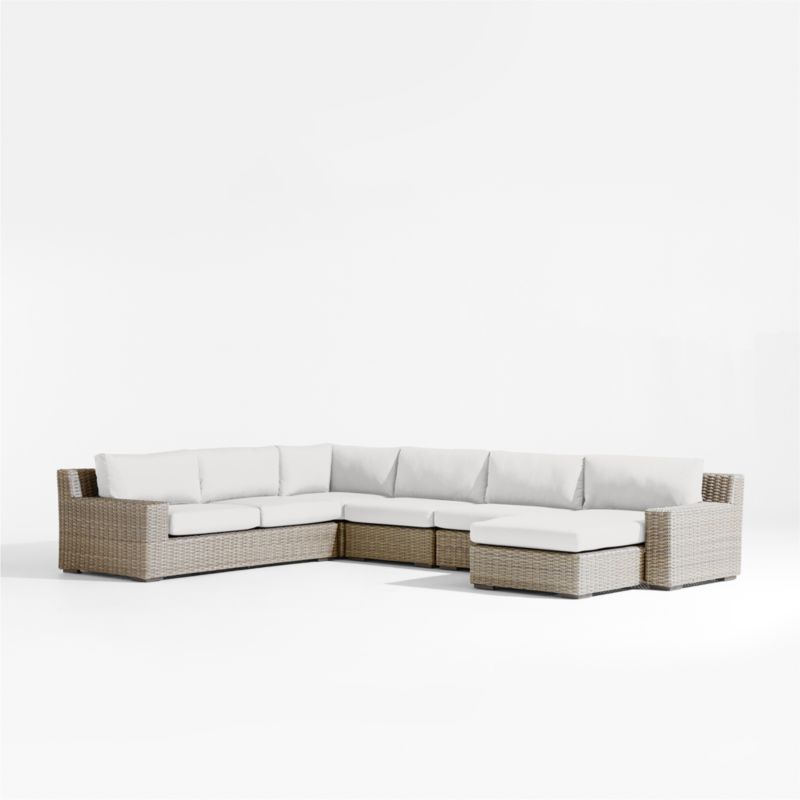 Abaco Resin Wicker 5-Piece Right-Arm Chaise Outdoor Sectional Sofa with White Sand Sunbrella ® Cushions - image 0 of 7