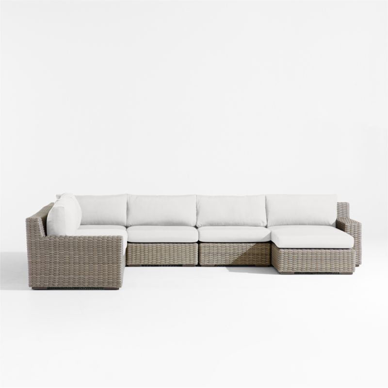 Abaco Resin Wicker 5-Piece Right-Arm Chaise Outdoor Sectional Sofa with White Sand Sunbrella ® Cushions - image 4 of 7