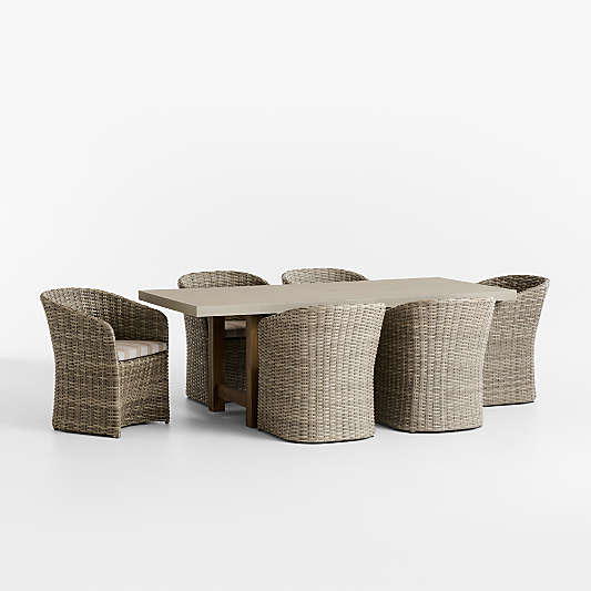 Abaco 84" All-Weather Wicker Outdoor Dining Set with Canvas Range Dune Stripe Sunbrella ® Cushions