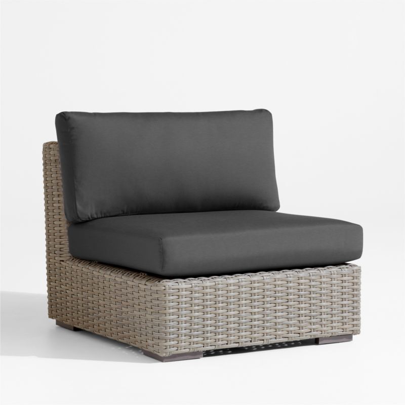 Abaco Grey Resin Wicker Outdoor Armless Chair with Charcoal Sunbrella ® Cushion