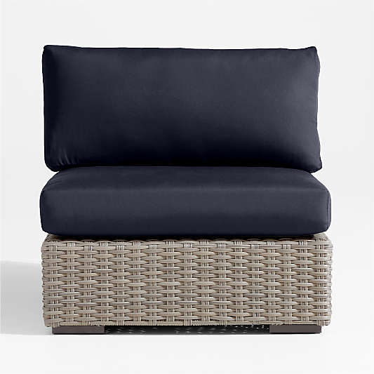 Abaco Resin Wicker Outdoor Armless Chair with Canvas Navy Sunbrella ® Cushions