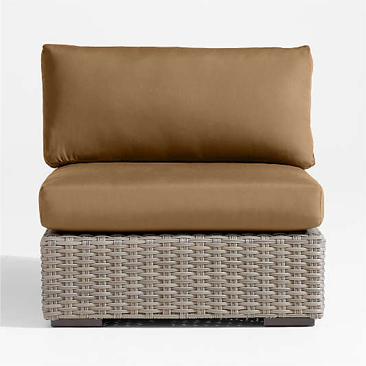 Abaco Resin Wicker Outdoor Armless Chair with Cast Teak Sunbrella ® Cushions