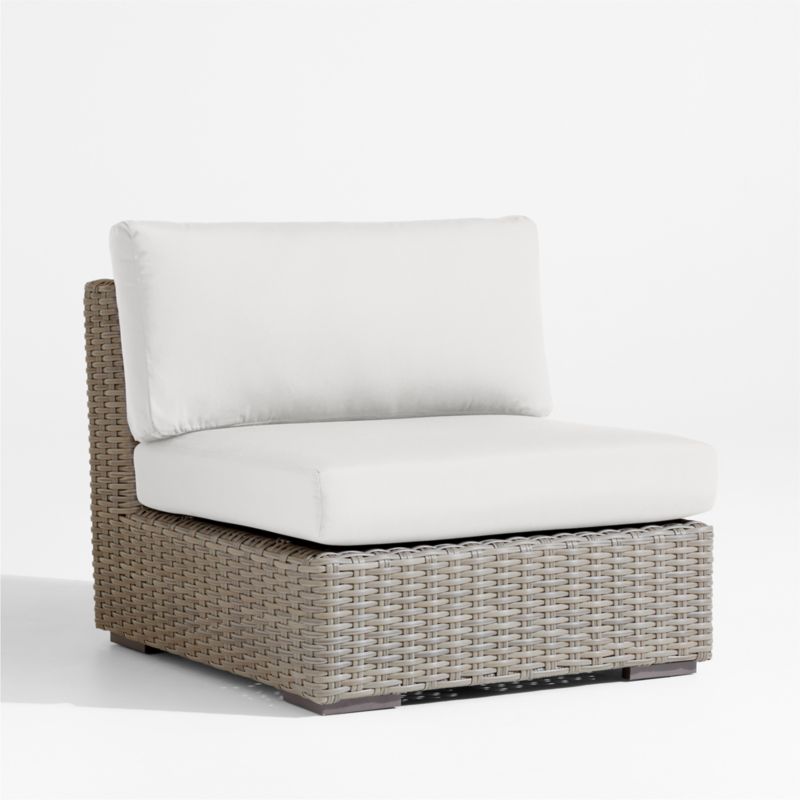 Abaco Grey Resin Wicker Outdoor Armless Chair with White Sand Sunbrella ® Cushion