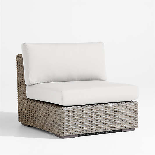 Abaco Grey Resin Wicker Outdoor Armless Chair with White Sand Sunbrella ® Cushion