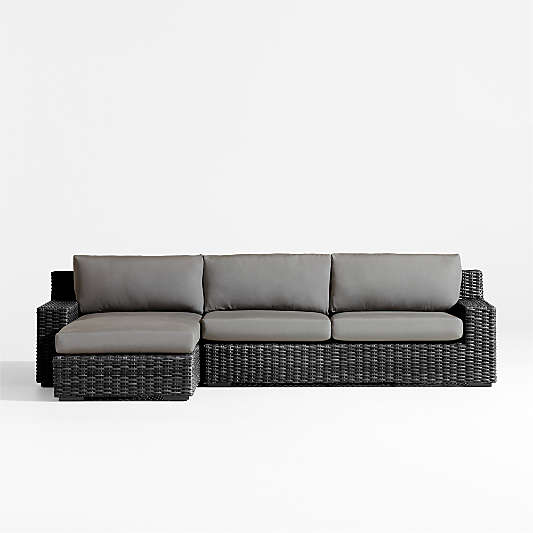 Abaco Resin Wicker Charcoal Grey 2-Piece Left-Arm Chaise Outdoor Sectional Sofa with Graphite Sunbrella ® Cushions